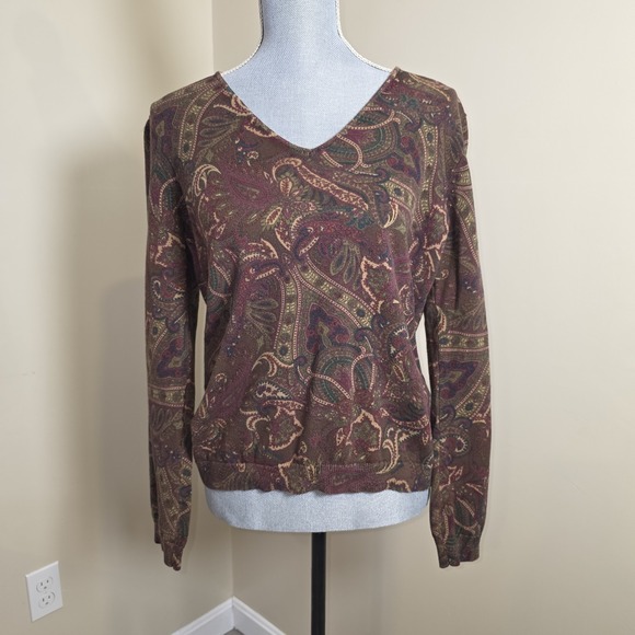 Chaps Sweaters - Chaps Sweater XL Cottom Boho Nordic Vintage Paisley Light Vneck Romantic Granny